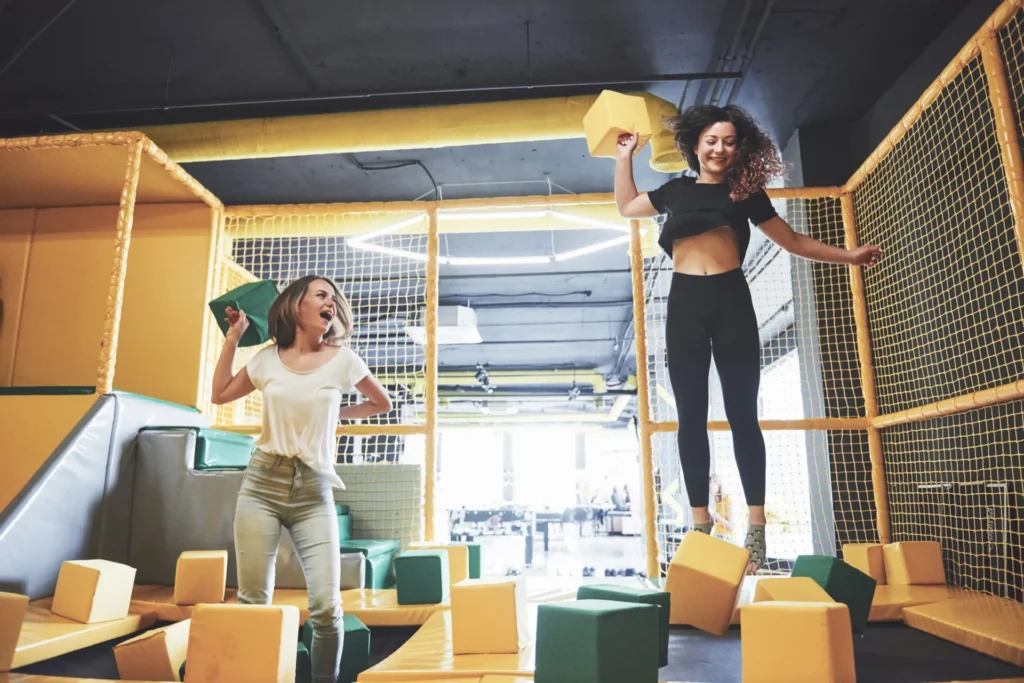 Kids jumping and playing inside a trampoline park near Columbus