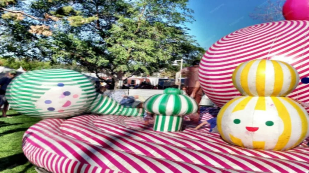 Kids enjoying colorful bounce house rentals at a backyard party